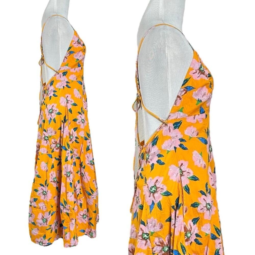 Free People Finer Things Printed Halter Midi Dress Sunshine Combo Tropical Small - Picture 11 of 16
